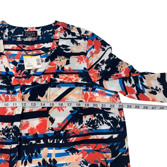 Simply Styled Womens Multicolored Button Down Top Blouse XL Long Roll Tap Sleeve - Picture 3 of 16